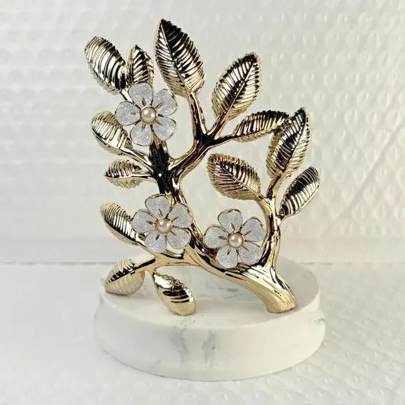 Bath & Body Works Gold Branch White Glitter Flowers Marble Foaming Soap Holder - Picture 1 of 6
